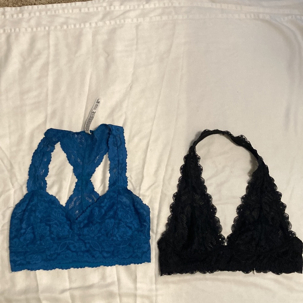 Free People blue/teal & black lace bralette